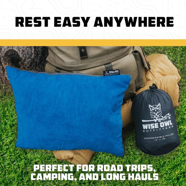 Wise Owl Outfitters Memory Foam Pillow - Travel Pillow, Camping and Travel Accessories - Compressible Camping Pillow - Blue, Small (Pack of 1)