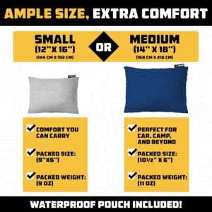 Wise Owl Outfitters Memory Foam Pillow - Travel Pillow, Camping and Travel Accessories - Compressible Camping Pillow - Blue, Small (Pack of 1)