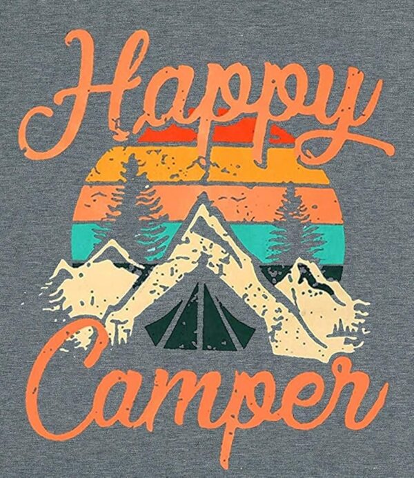 Womens Summer Tops Happy Camper Shirt for Women Funny Graphic Tee Short Sleeve Letter Print Casual Tee Shirts