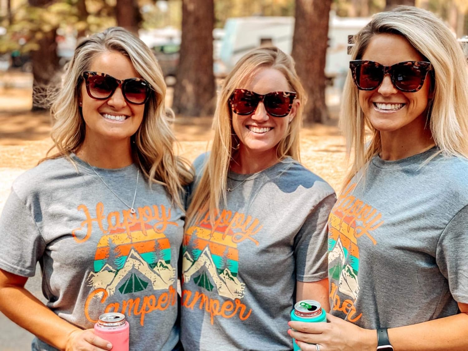 Womens Summer Tops Happy Camper Shirt for Women Funny Graphic Tee Short Sleeve Letter Print Casual Tee Shirts