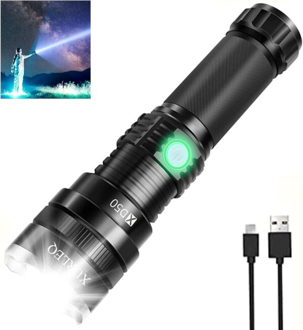 XURLEQ Rechargeable Flashlights 710000 High Lumens LED, Zoomable Tactical Flashlight with 2 Modes, Waterproof Brightest Flashlights for Emergencies and Outdoor Use, Hiking Camping Accessories