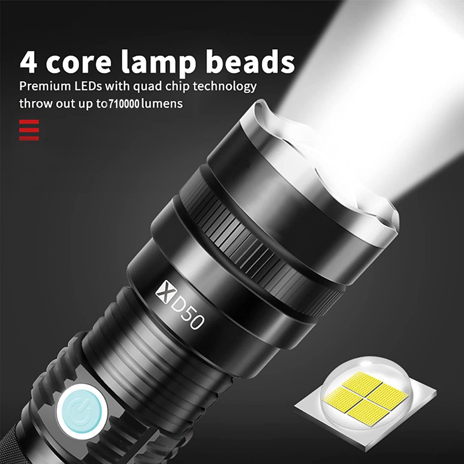 XURLEQ Rechargeable Flashlights 710000 High Lumens LED, Zoomable Tactical Flashlight with 2 Modes, Waterproof Brightest Flashlights for Emergencies and Outdoor Use, Hiking Camping Accessories
